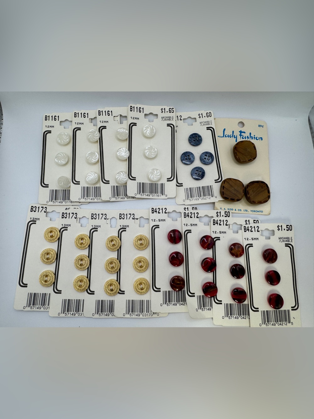 Vintage Carded Buttons Lot: Gold Filigree, Swirl, Burgundy & Wood Style